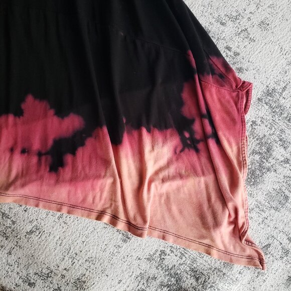 Black Pink Fire Tie Dye Long Assymetrical Boho Halter Dress - Picture 4 of 9